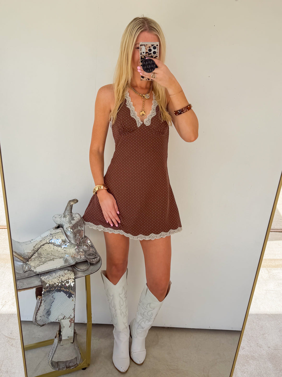 Brown Polka Dot Mini Dress