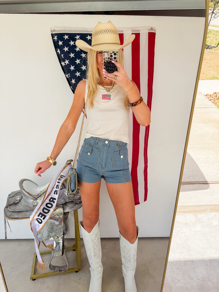 Pinstripe Denim Shorts