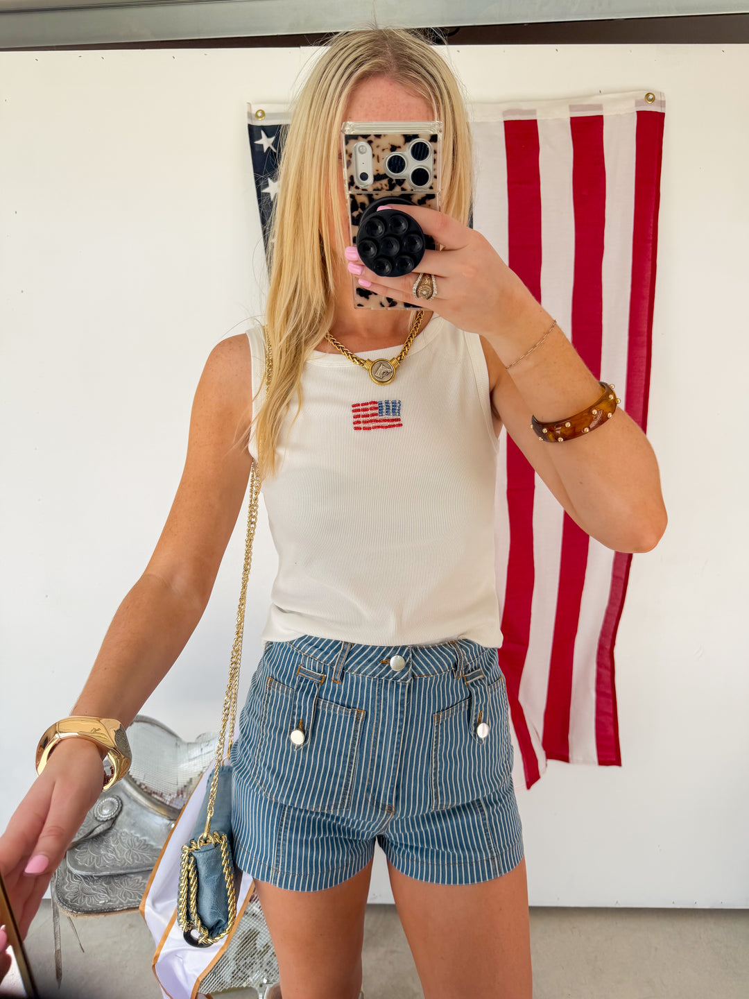 Pinstripe Denim Shorts