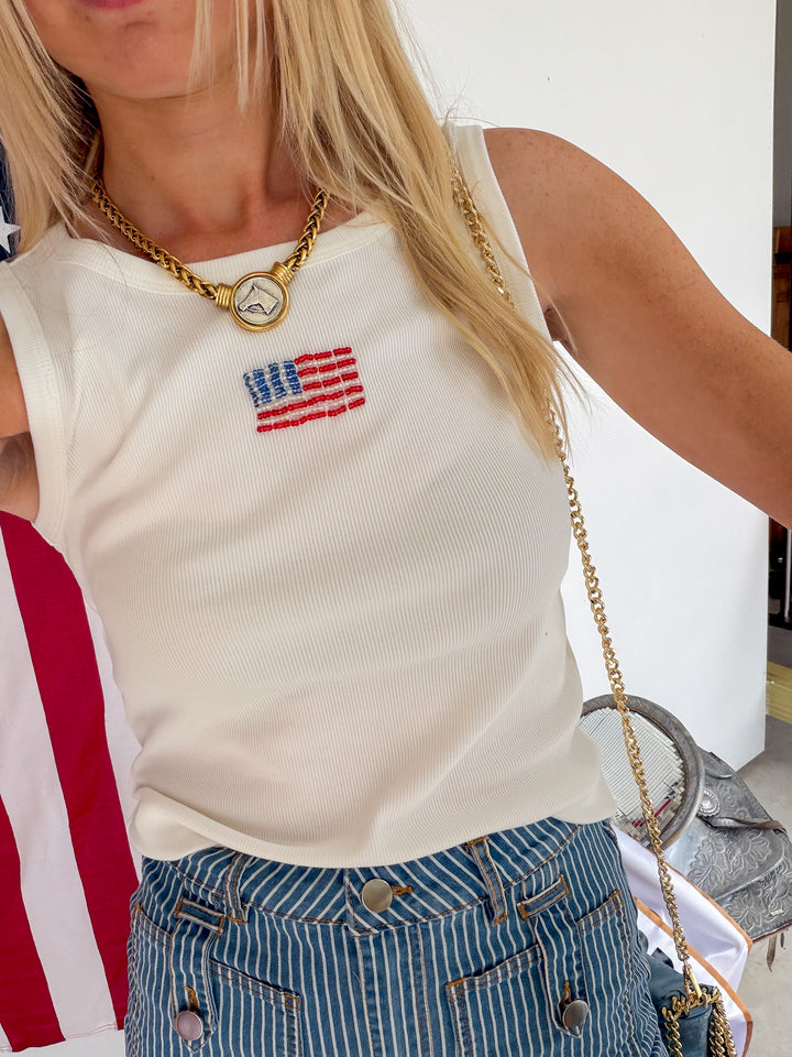 American Flag Beaded Tank Top