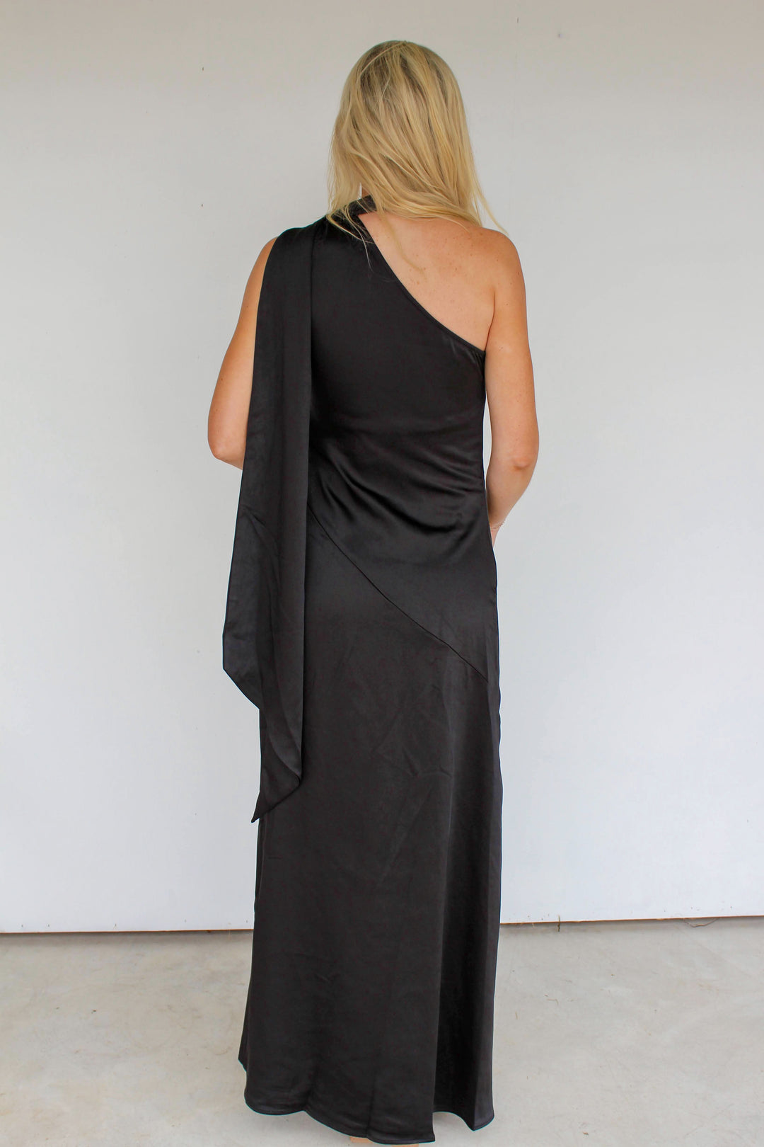 Black Satin Scarf Maxi Dress