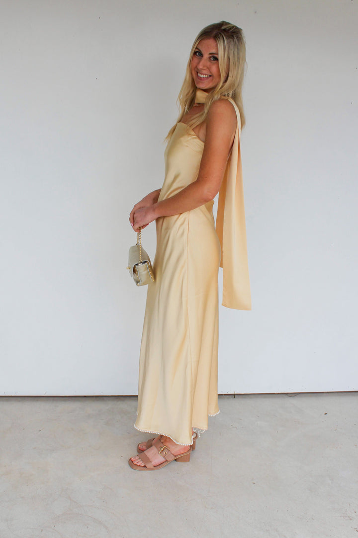 Strapless Scarf Maxi Dress in Yellow