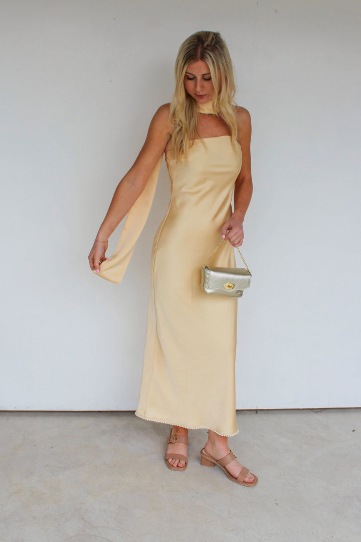 Strapless Scarf Maxi Dress in Yellow