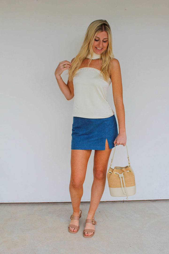 Neck Scarf Tube Top in Ivory