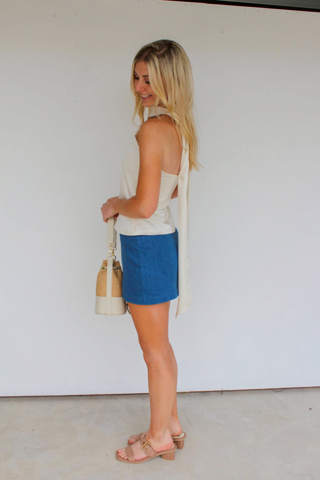 Neck Scarf Tube Top in Ivory