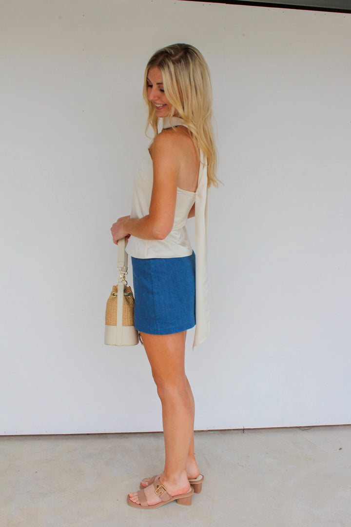 Neck Scarf Tube Top in Ivory