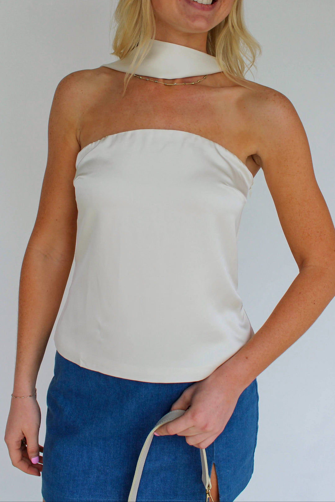 Neck Scarf Tube Top in Ivory