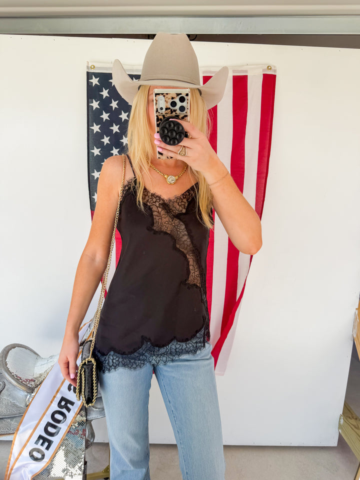 Black Satin Lace Top