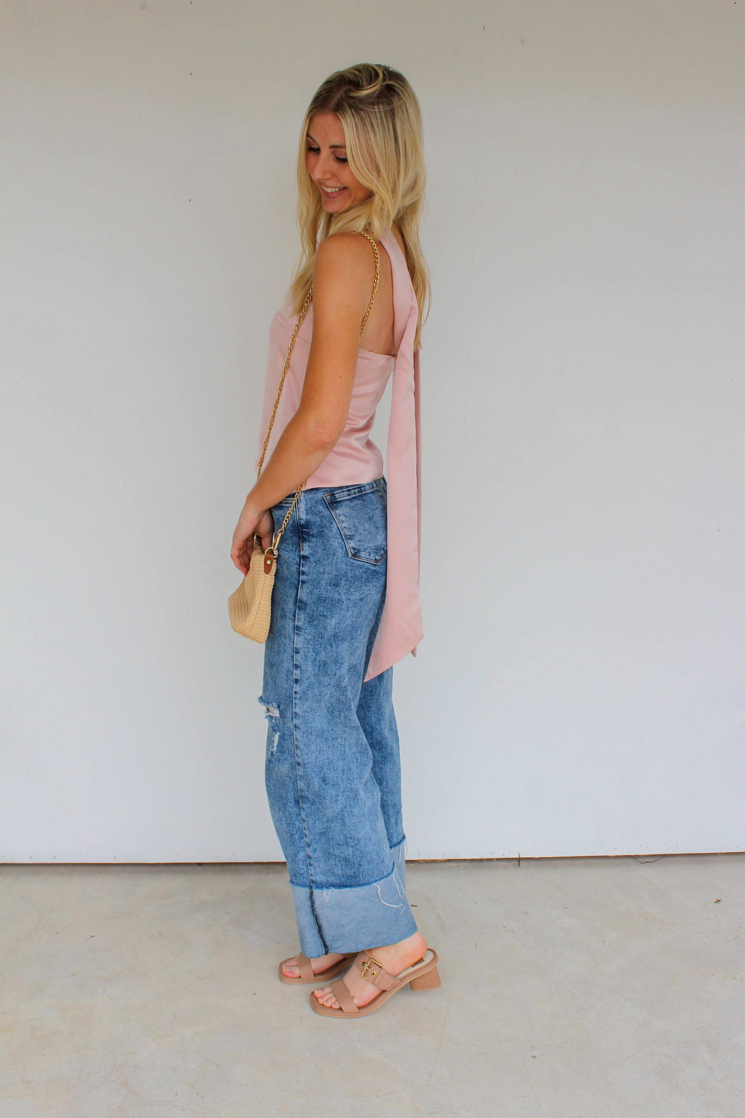 Neck Scarf Tube Top in Pink
