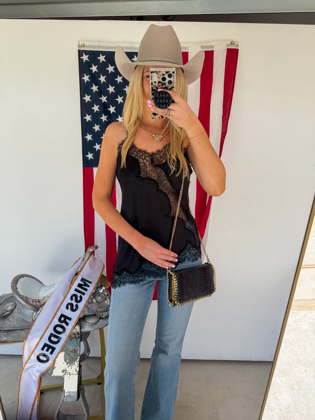 Leather Side Purse in Black Croc
