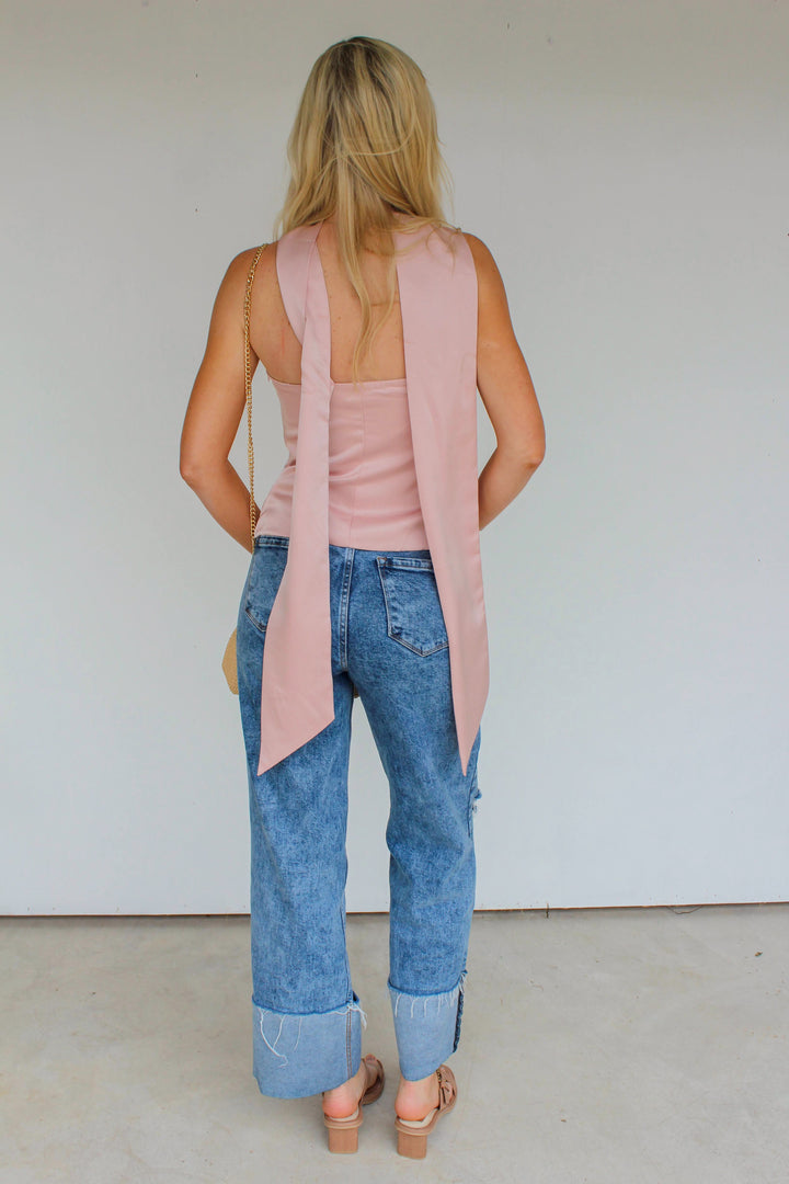 Neck Scarf Tube Top in Pink