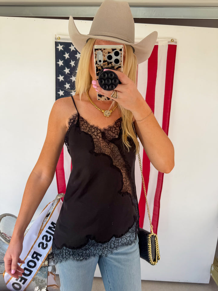 Black Satin Lace Top