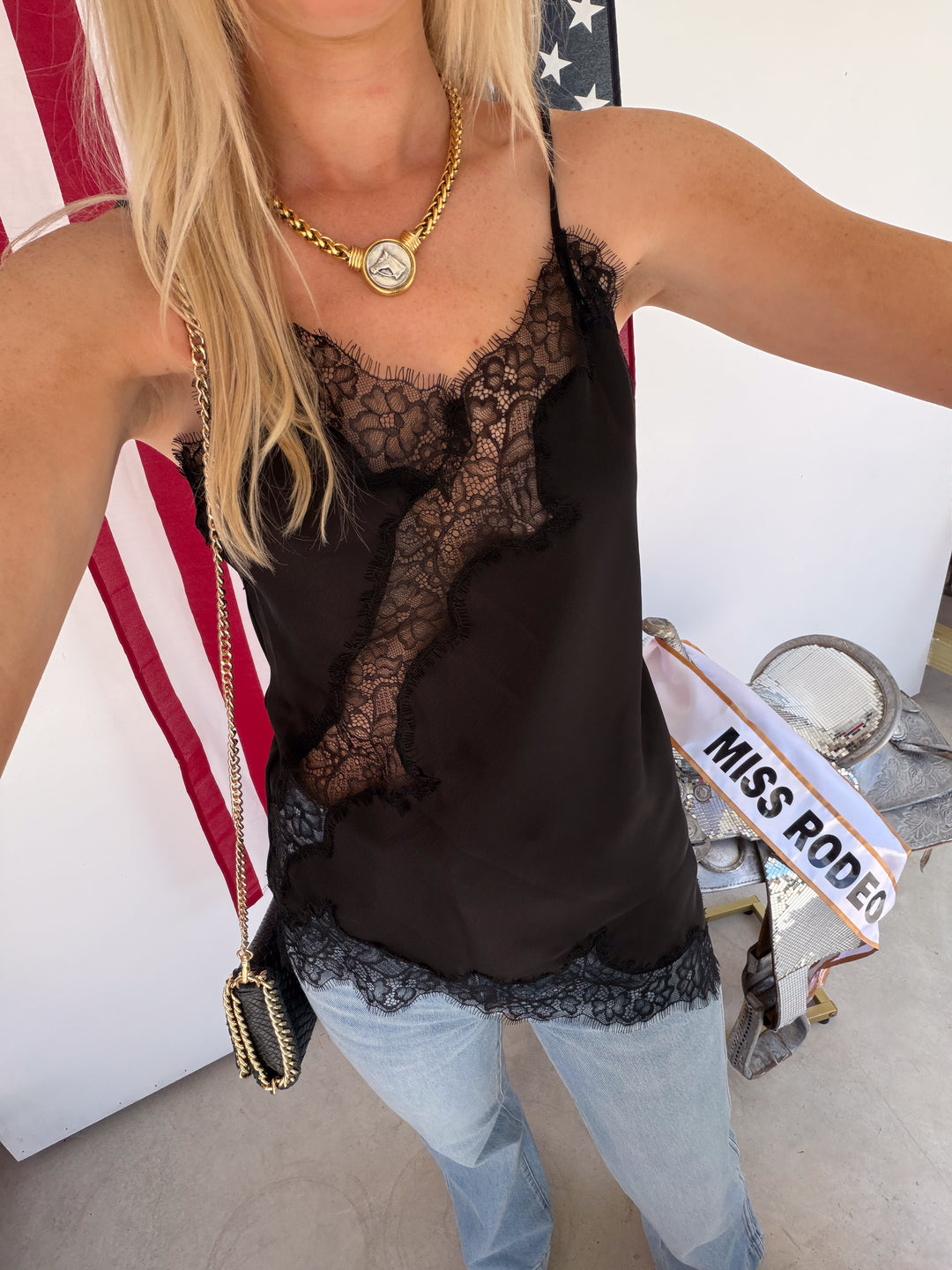 Black Satin Lace Top