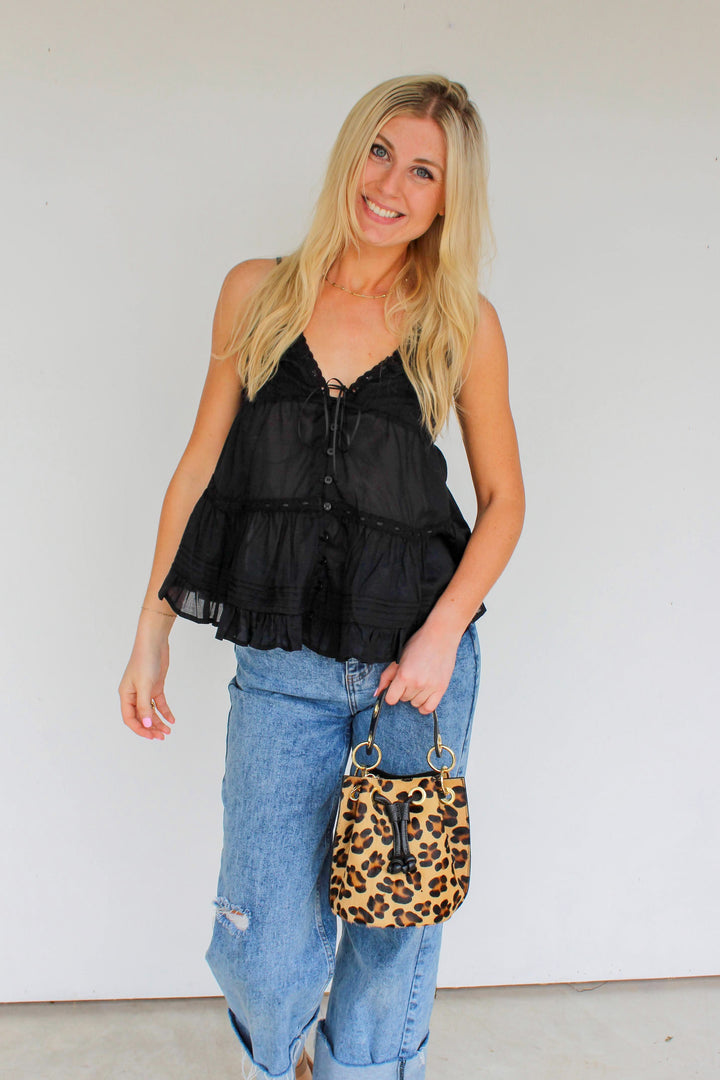 Sheer Ruffle Cami in Black