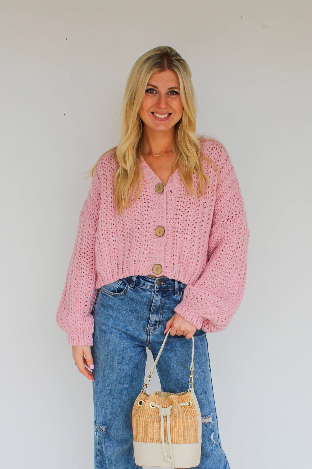 Chunky Pink Cardigan (One Size)