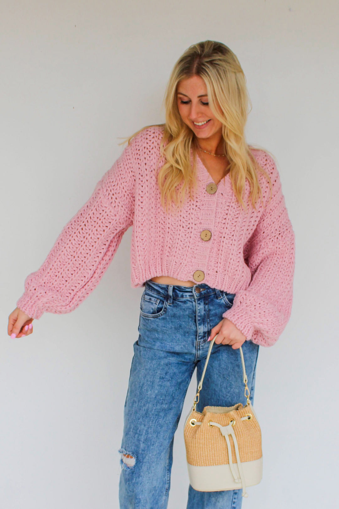 Chunky Pink Cardigan (One Size)