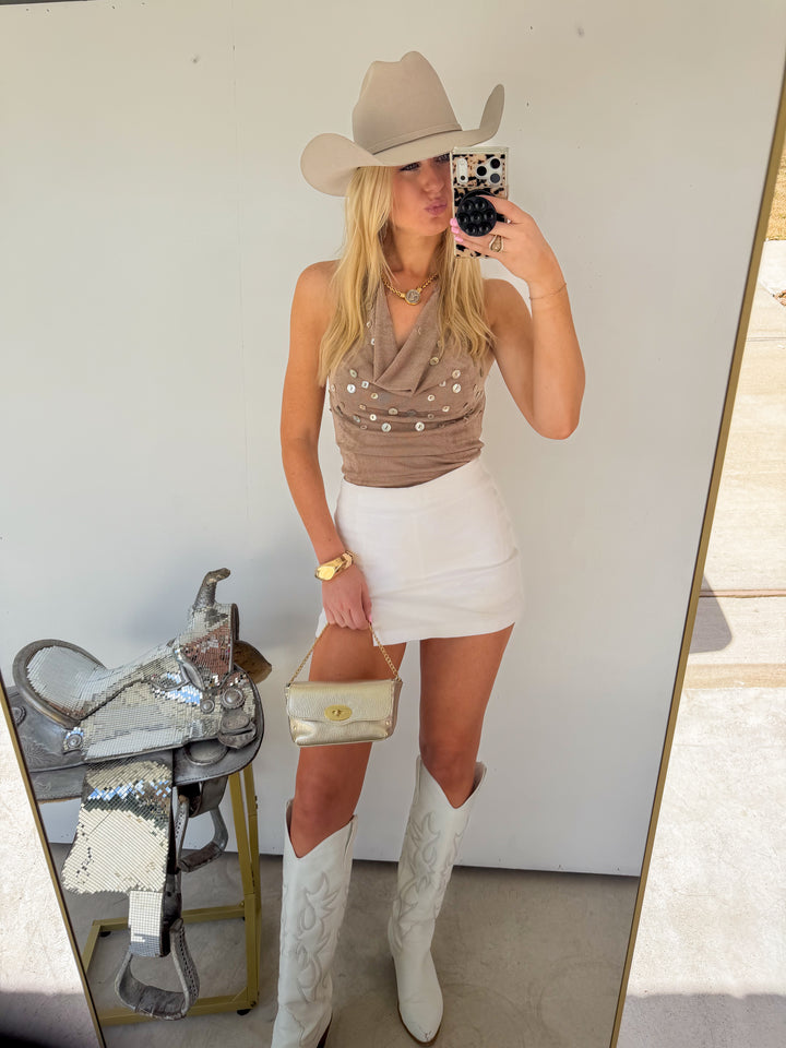 Beaded Cowl Neck Top