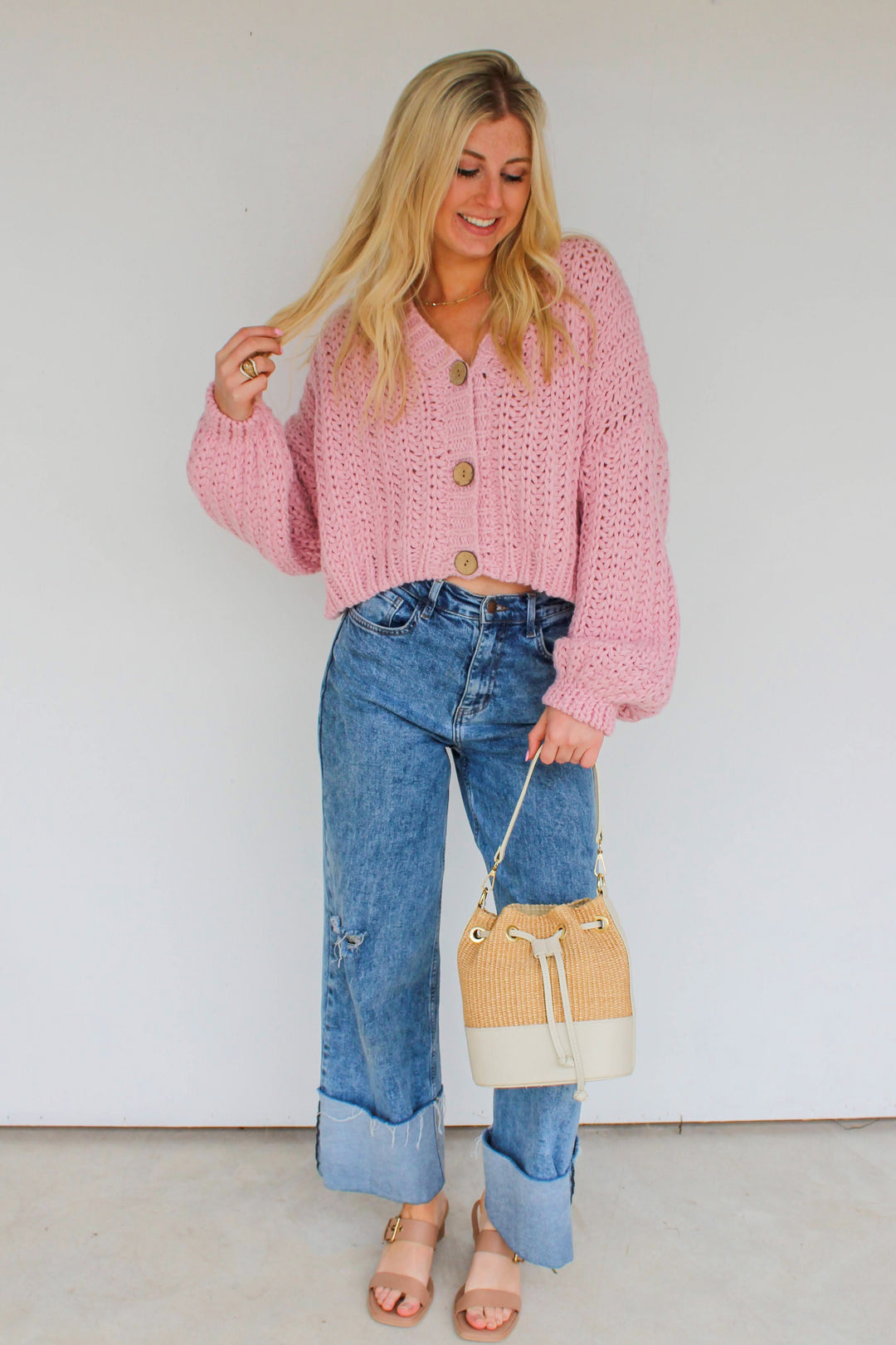 Rattan Leather Bucket Purse
