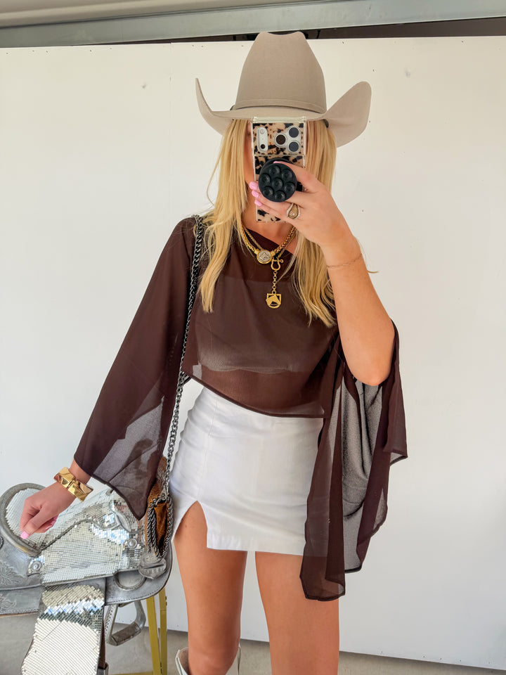 Sheer Poncho in Brown