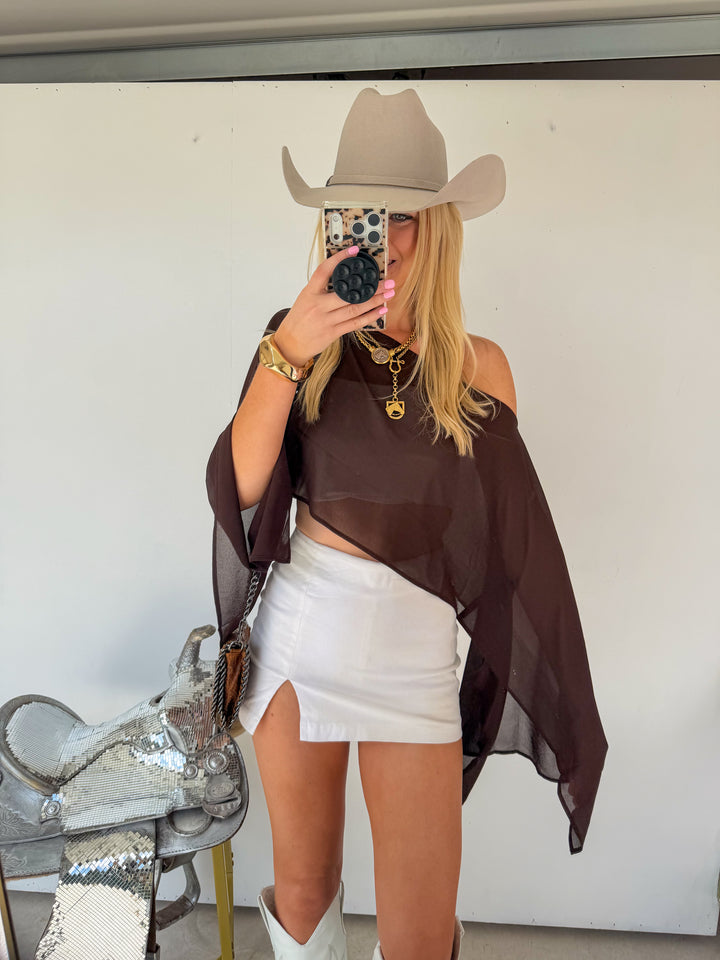 Sheer Poncho in Brown