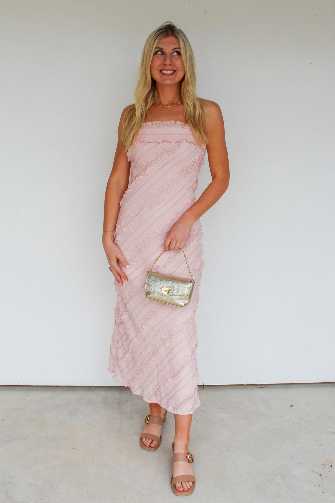 Ruffle Maxi Dress in Blush