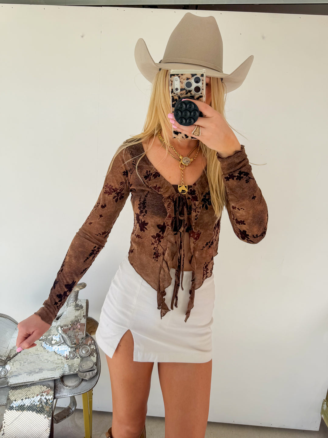 Floral Ruffle Velvet Top