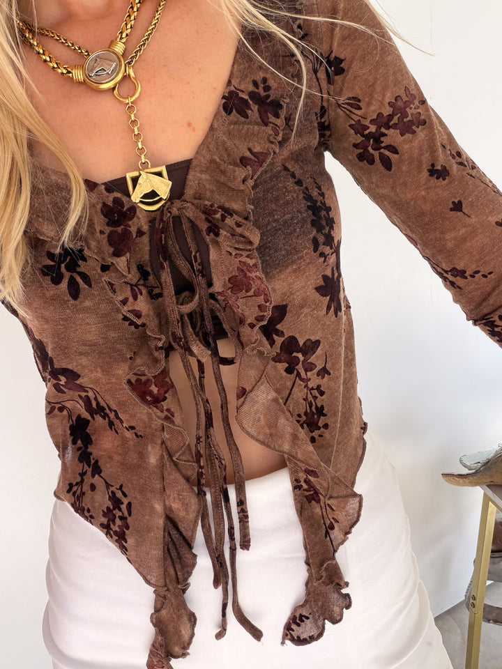 Floral Ruffle Velvet Top