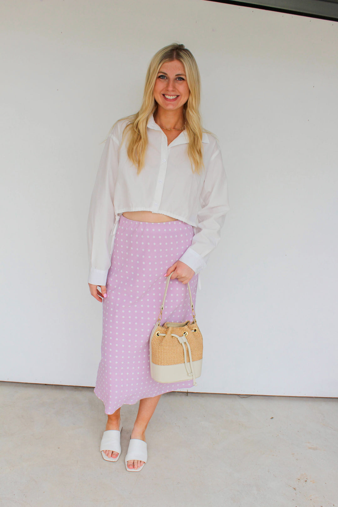 Lilac Polka Dot Maxi Skirt