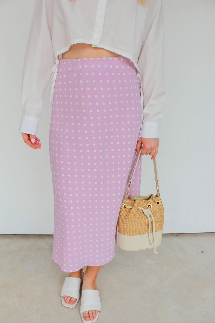 Lilac Polka Dot Maxi Skirt