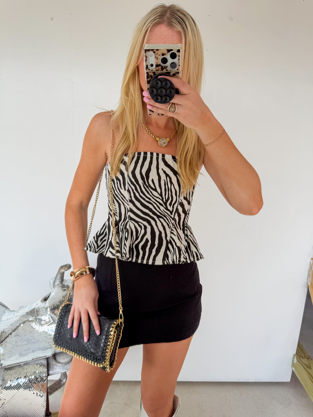 Zebra Denim Corset Top