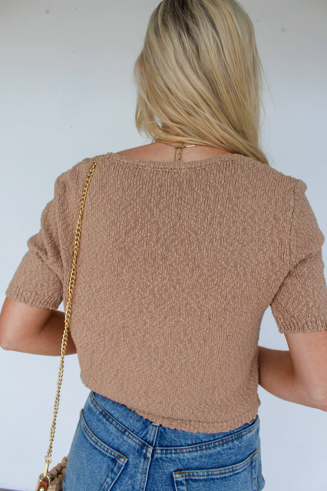 Tan Knit Button Down Top