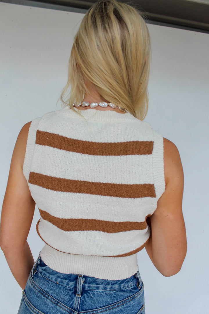 Tan Striped Sweater Vest