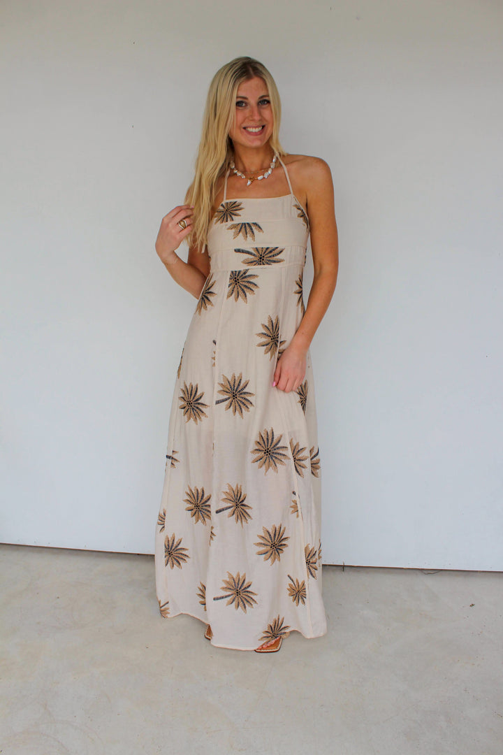 Tan Tropical Maxi Dress