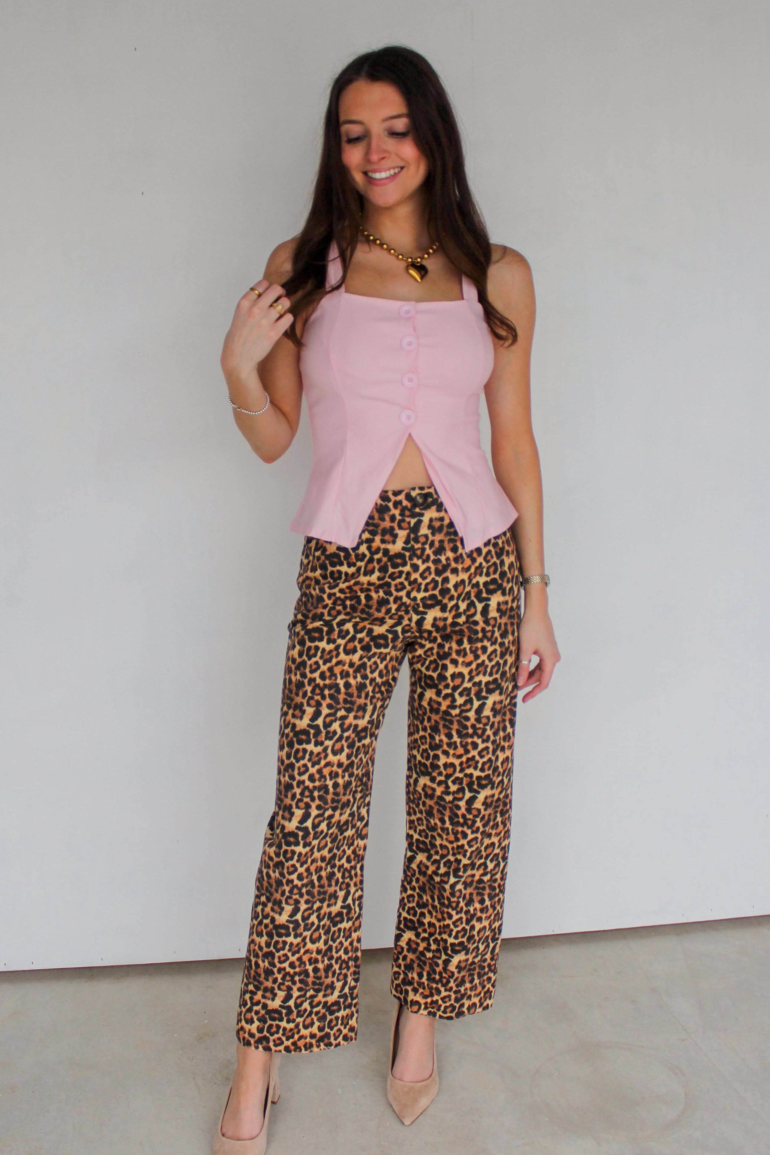 Pink Button Down Vest Top