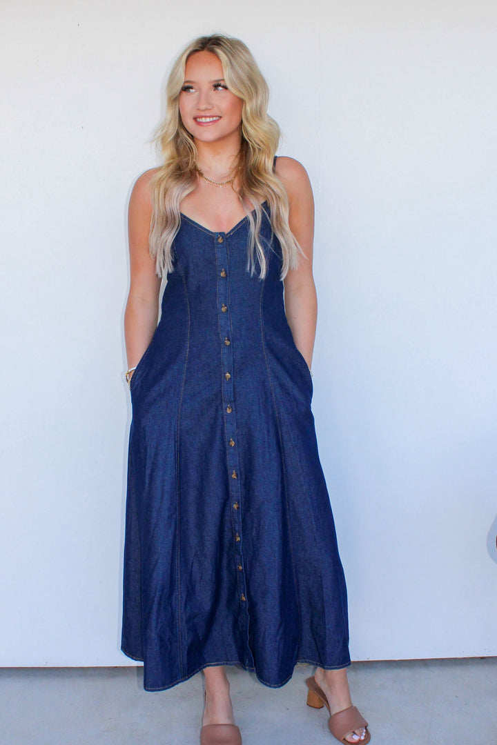 Denim Button Down Midi Dress