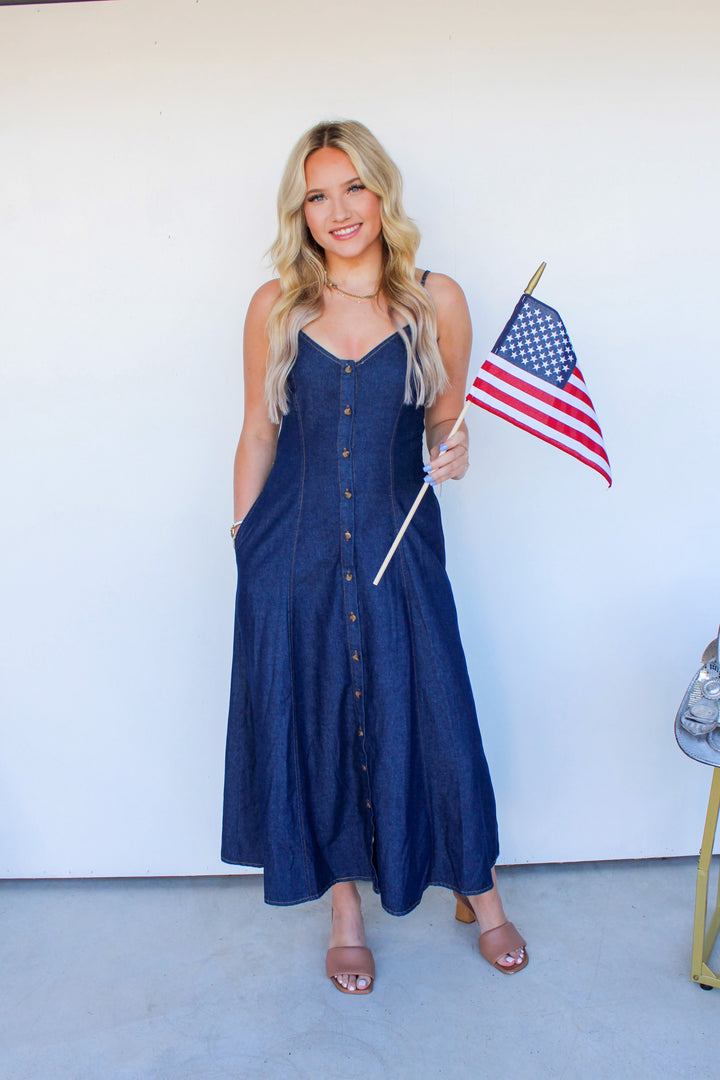 Denim Button Down Midi Dress