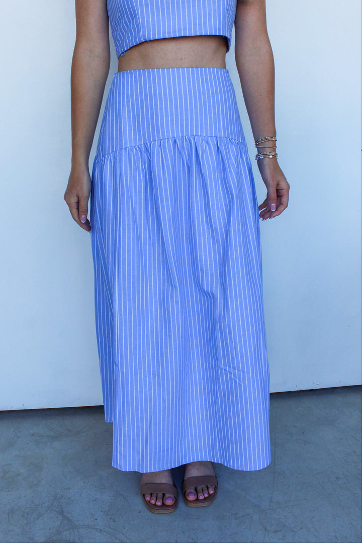 Blue Pinstripe Maxi Skirt Set