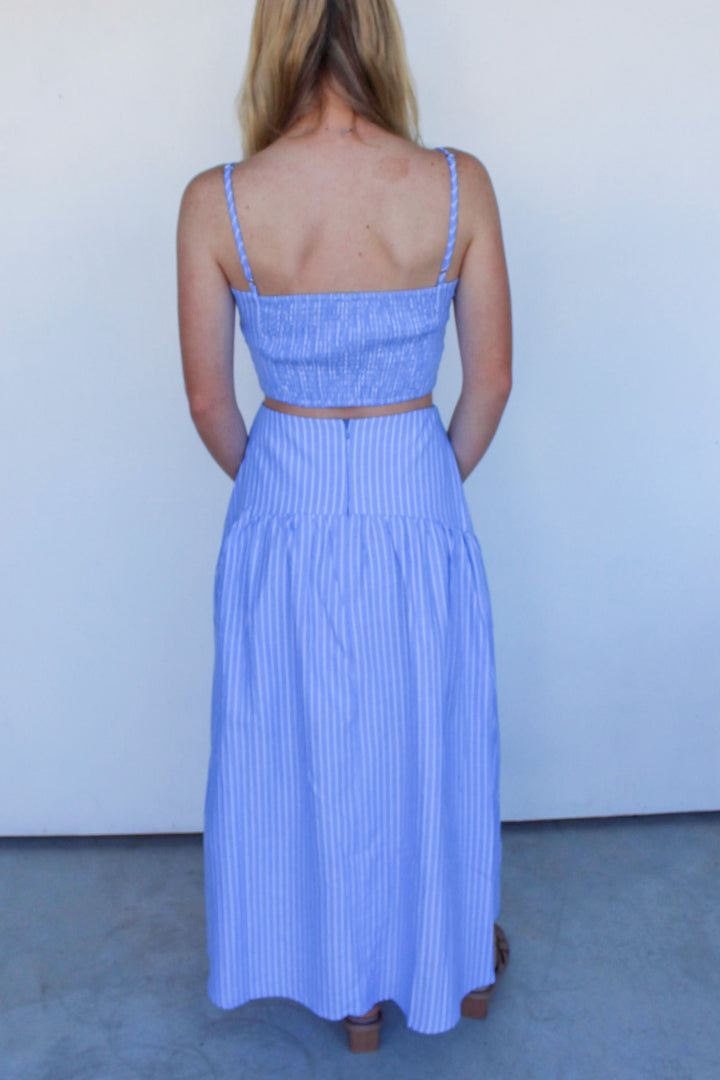 Blue Pinstripe Maxi Skirt Set