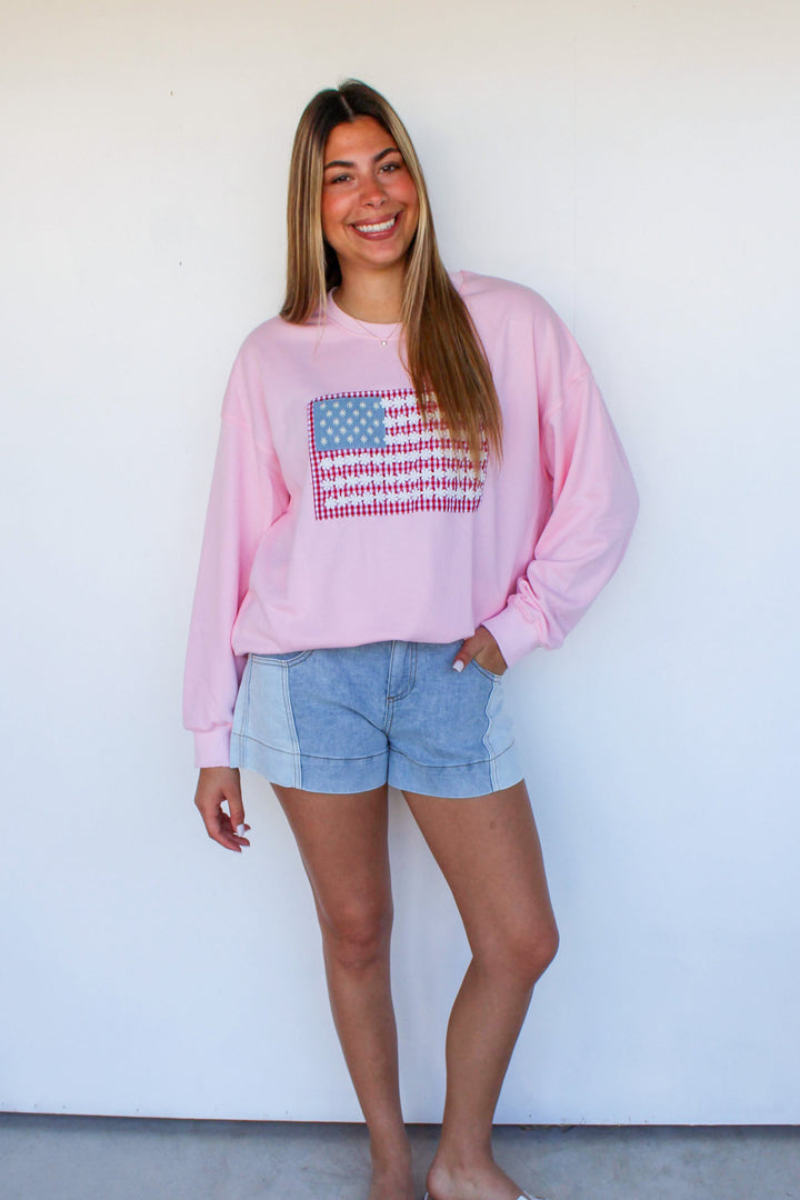 Pink American Flag Sweatshirt