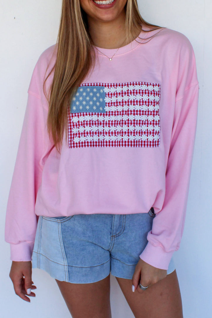 Pink American Flag Sweatshirt