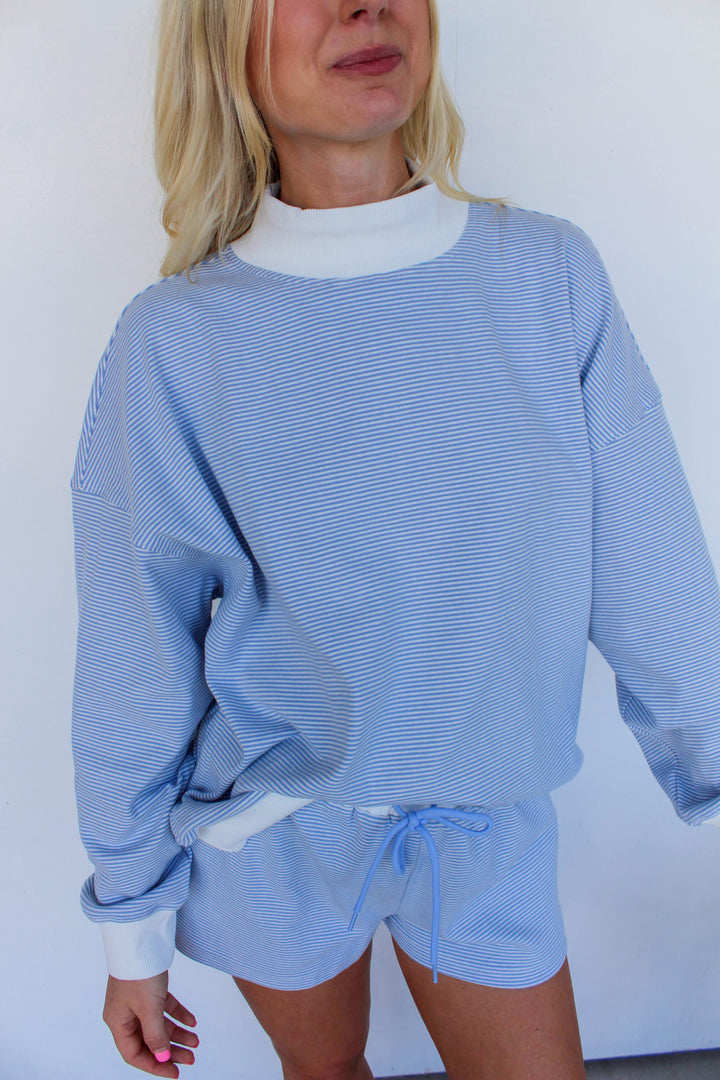 Blue Striped Mock Neck Set