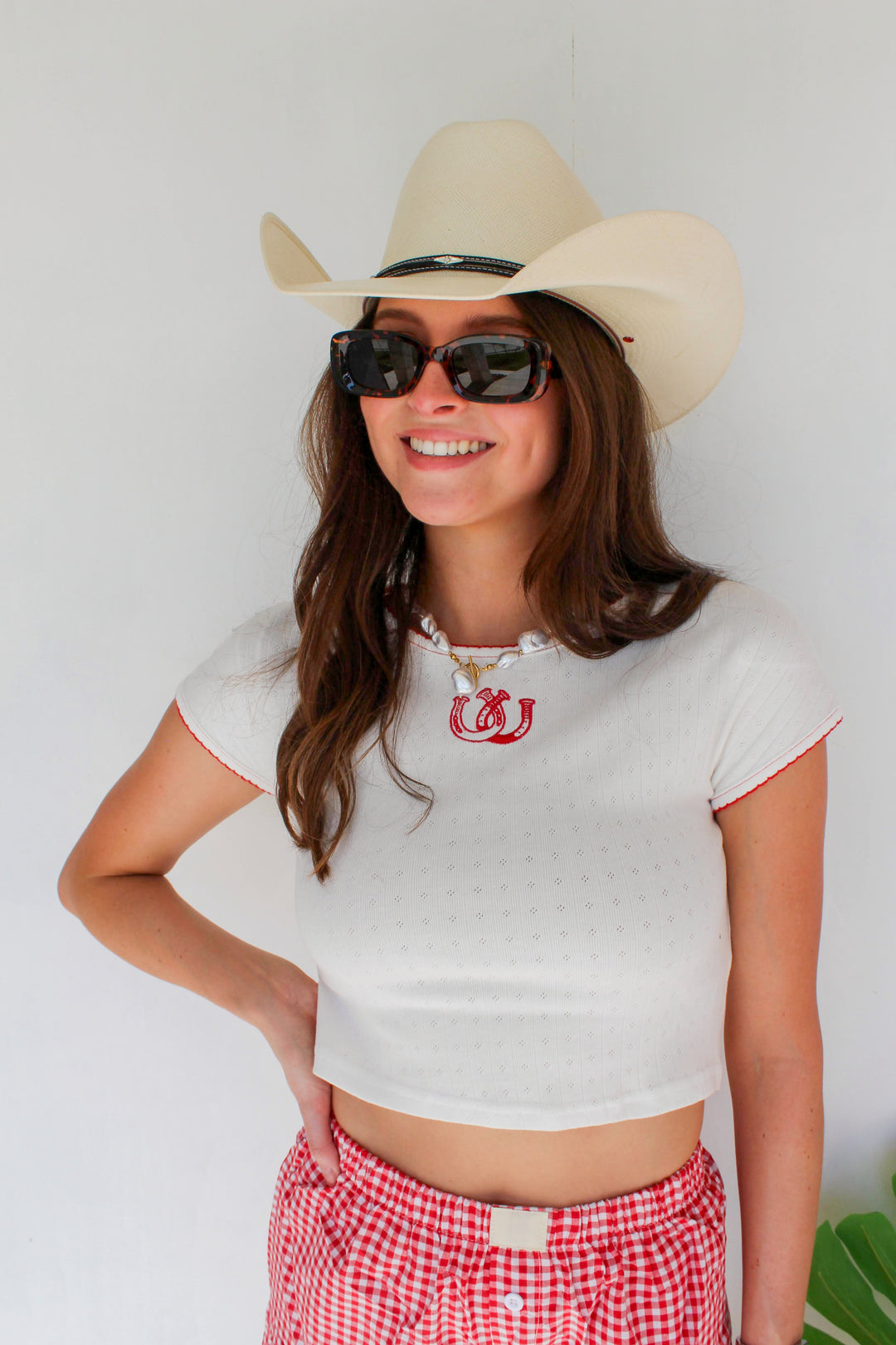 Red Horseshoe Stitch Baby Tee