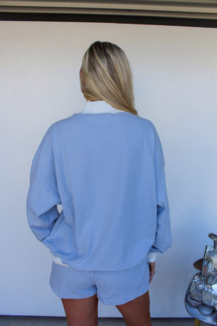 Blue Striped Mock Neck Set