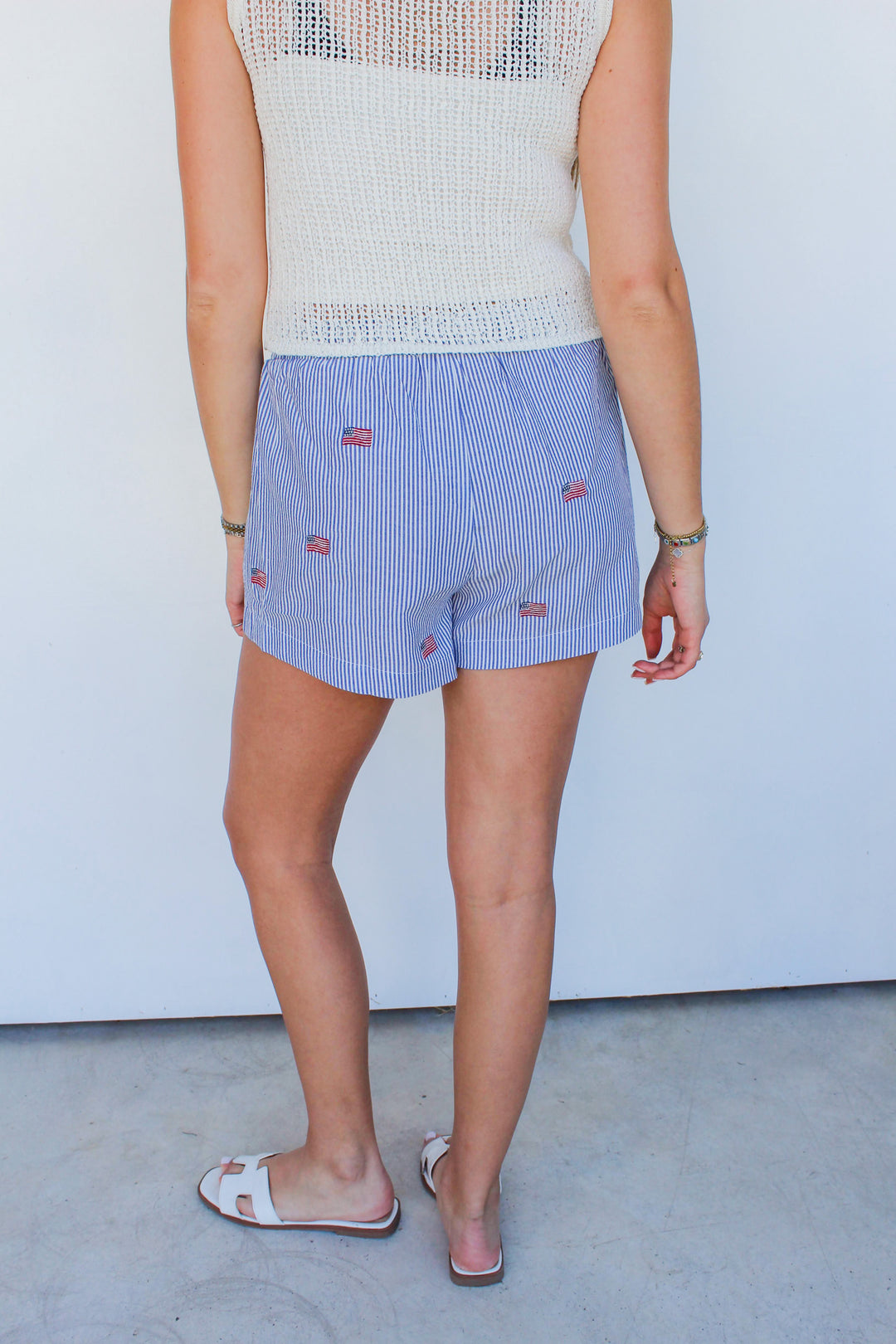 American Flag Embroidered Shorts