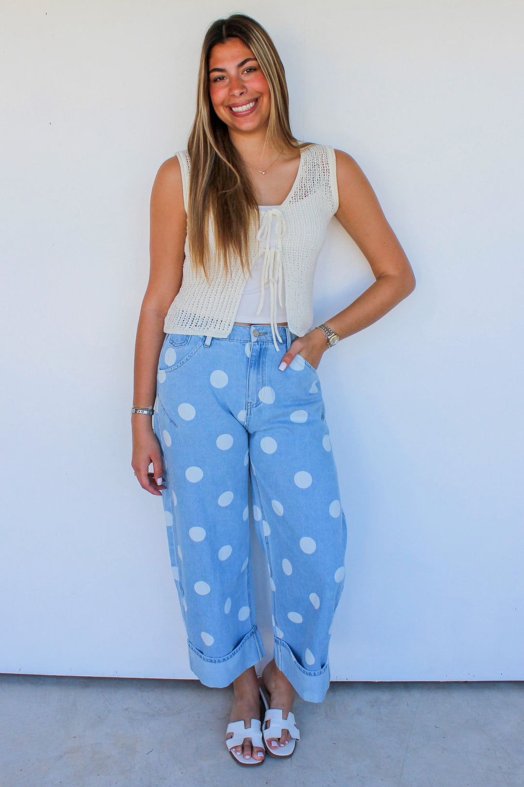 Polka Dot Cuffed Jeans