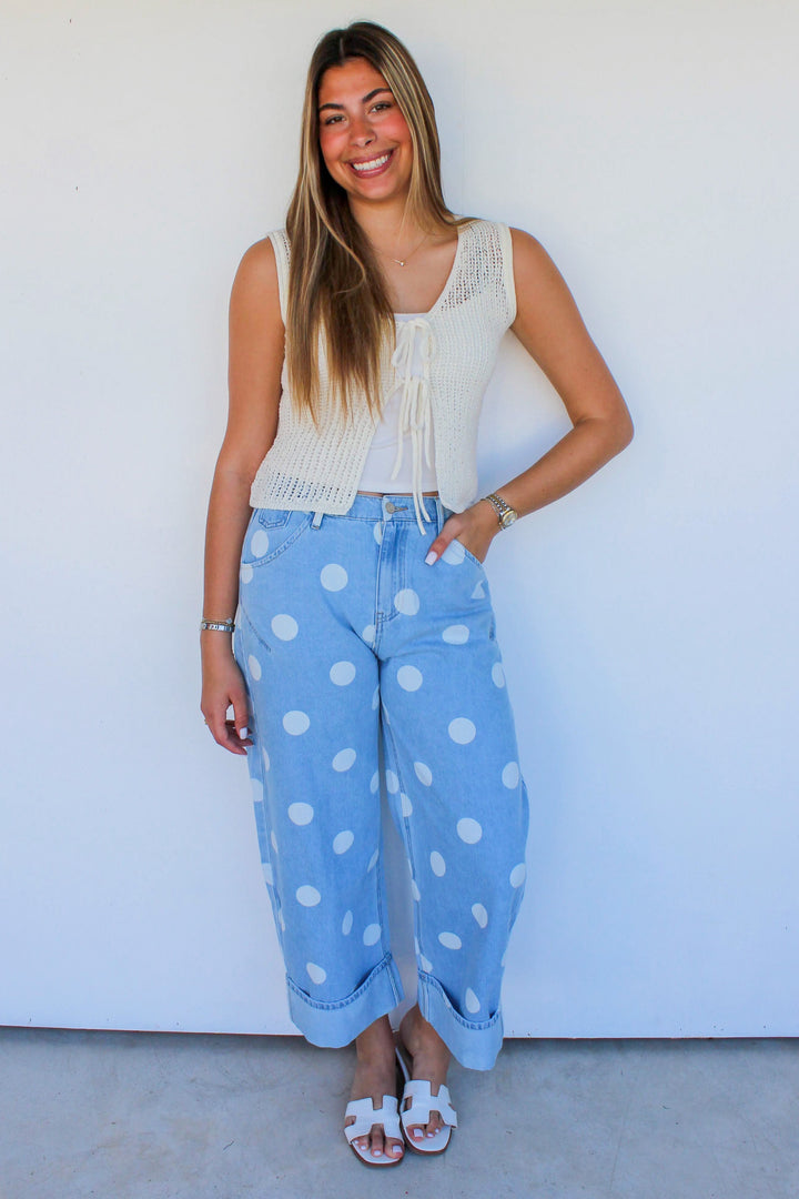 Polka Dot Cuffed Jeans