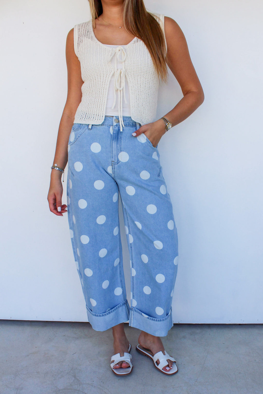 Polka Dot Cuffed Jeans