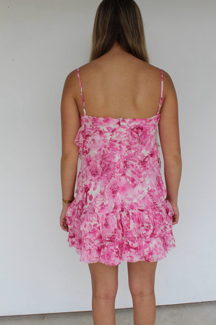 Pink Peony Ruffle Mini Dress