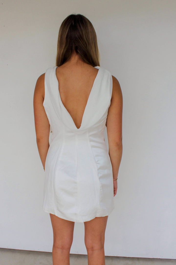 White Cowl Draped Mini Dress