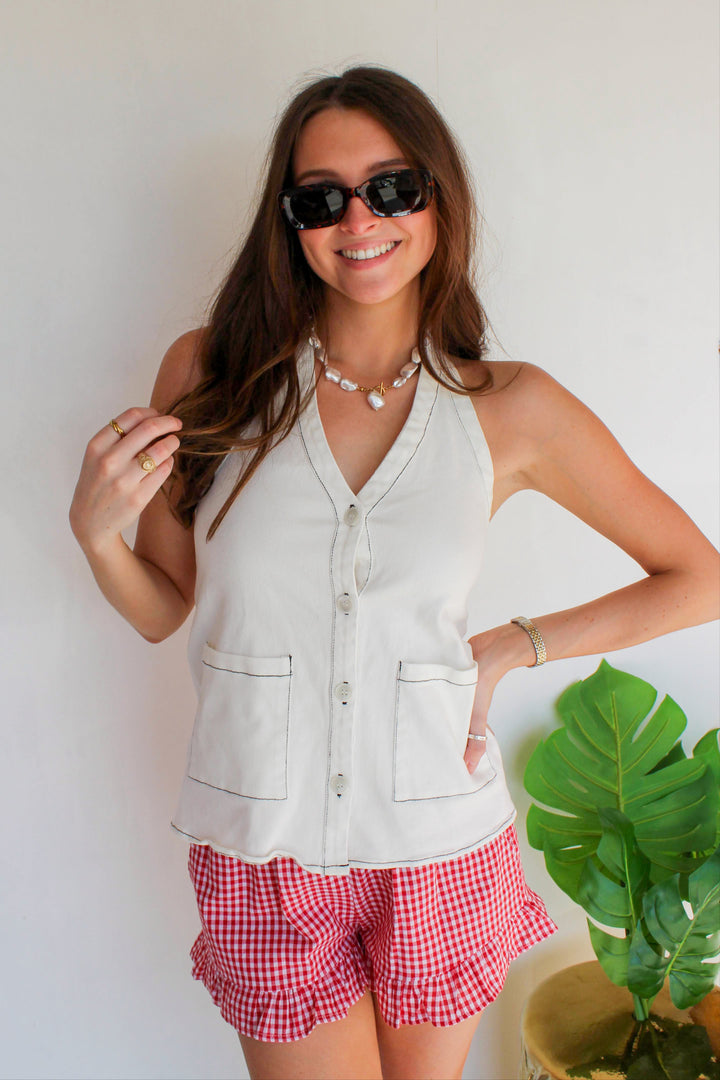 white denim halter top